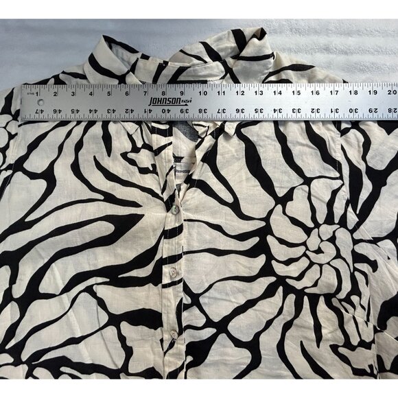 Rachel Zoe Womens White Black Printed Linen Blend Button Down Shirt Plus Size 3X - Picture 6 of 8